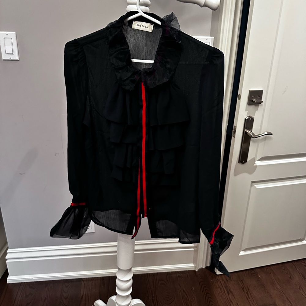 Honeyme Black Blouse with Red Accents